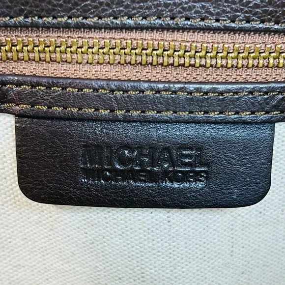 Michael Kors Santorini Raffia Woven Handbag Tote, Brown Leather/Gold Chain Strap - Picture 10 of 15